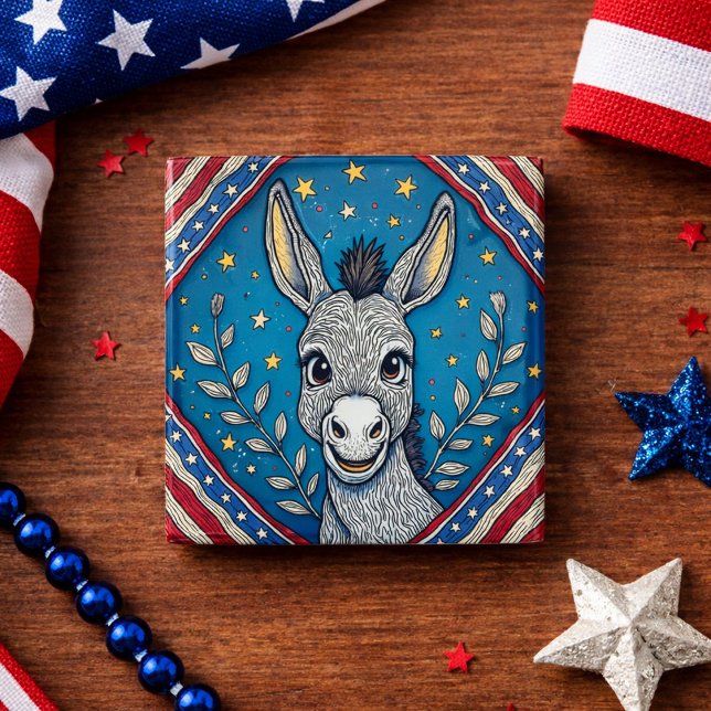 Patriotic Blue Donkey Illustration 15 Cm Square Badge (Creator Uploaded)