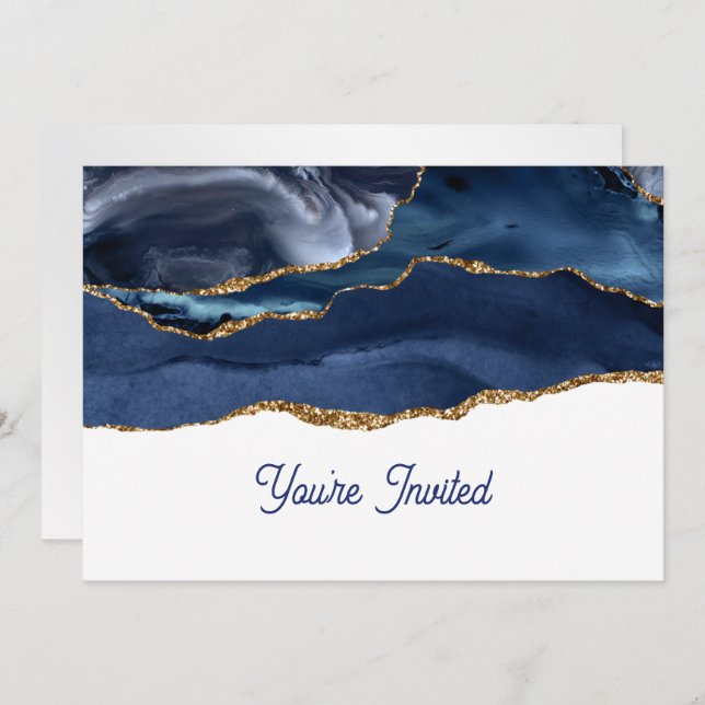 Patriotic Blue Gold Agate Birthday Invitation (Front/Back)