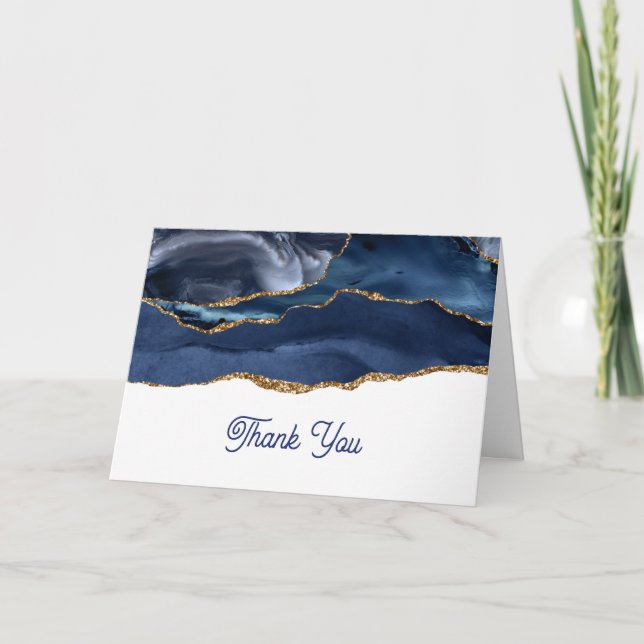 Patriotic Blue Gold Agate Thank You Card (Front)