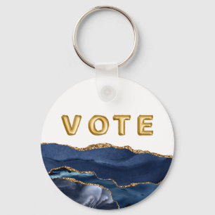 Patriotic Blue Gold Agate Vote Key Ring