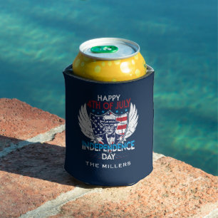 Patriotic Bold Eagle Custom Text Can Cooler
