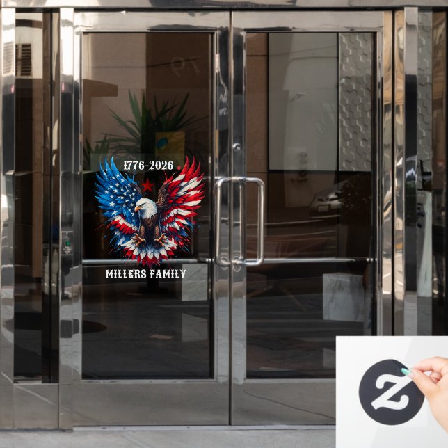 Patriotic Bold Eagle Custom Text Window Cling (Office Door)