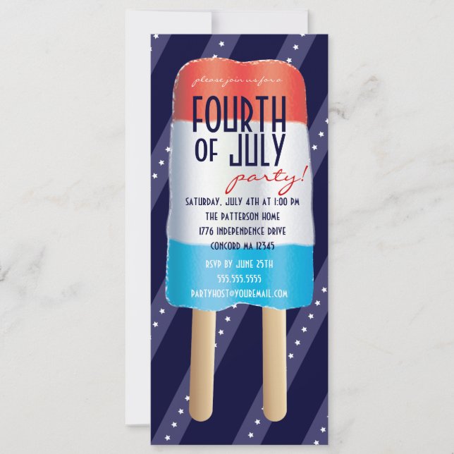 Patriotic Bombpop Red White Blue 4th of July Party Invitation (Front)