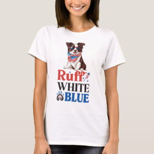 Patriotic Border Collie Ruff White & Blue T-Shirt