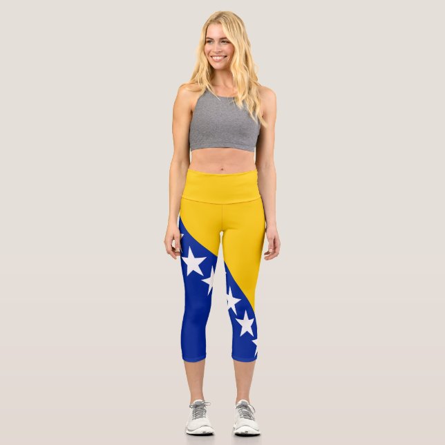 Patriotic Bosnia Herzegovina Flag Capri Leggings (Front)