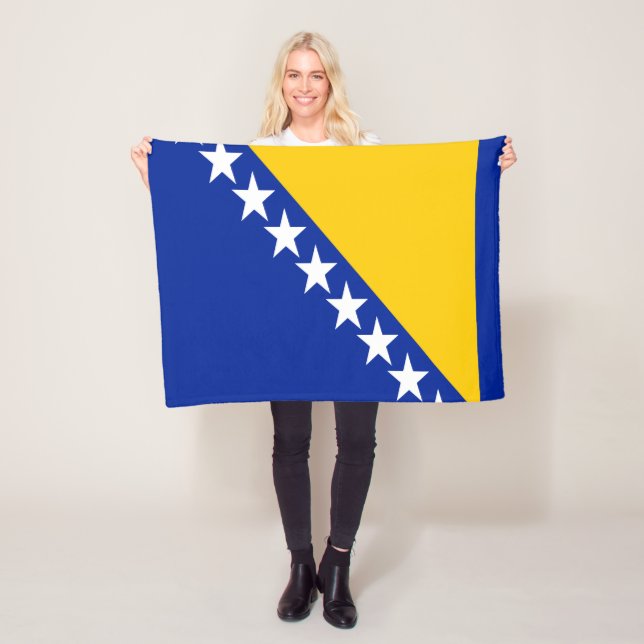Patriotic Bosnia Herzegovina Flag Fleece Blanket (In Situ)