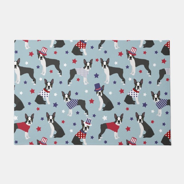 Patriotic Boston Terrier Dog Doormat (Front)