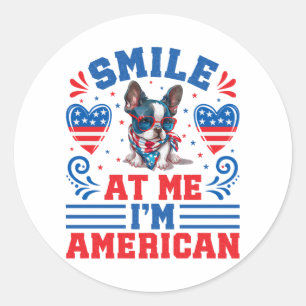 Patriotic Boston Terrier Dog for 4th Of July Classic Round Sticker