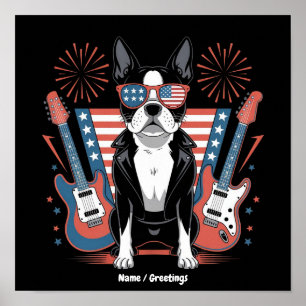 Patriotic Boston Terrier Dog Lover Design USA Flag Poster
