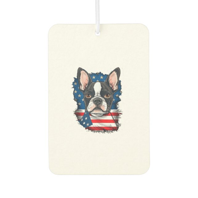 Patriotic Boston Terrier Dog Puppy American Flag 4 Car Air Freshener (Front)