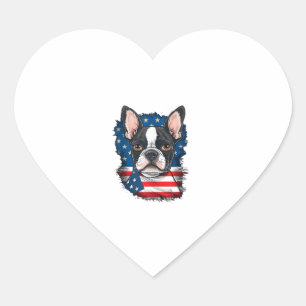 Patriotic Boston Terrier Dog Puppy American Flag 4 Heart Sticker