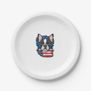 Patriotic Boston Terrier Dog Puppy American Flag 4 Paper Plate