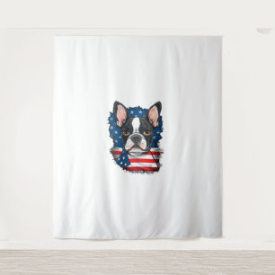 Patriotic Boston Terrier Dog Puppy American Flag 4 Tapestry