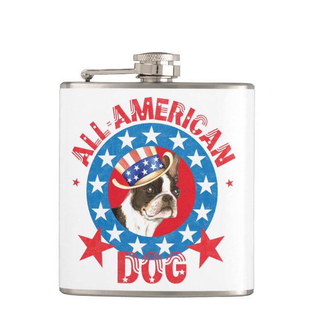 Patriotic Boston Terrier Hip Flask (Front)