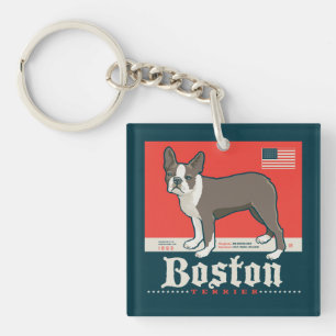 Patriotic   Boston Terrier Key Ring