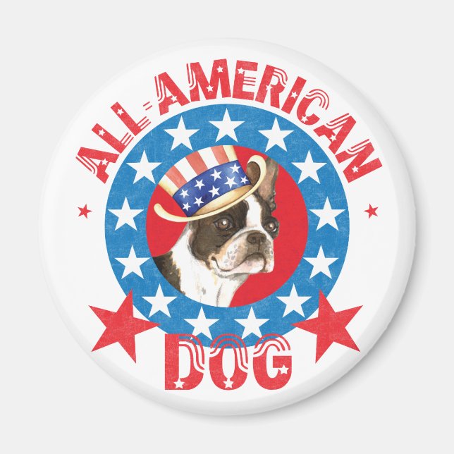 Patriotic Boston Terrier Magnet (Front)