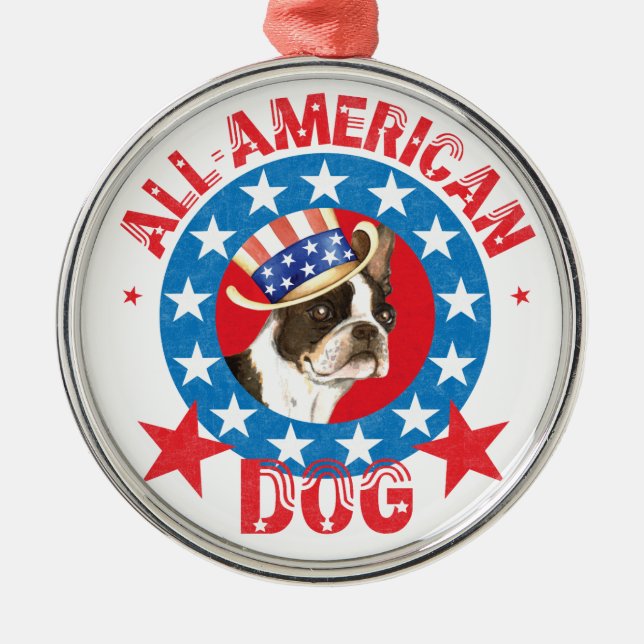 Patriotic Boston Terrier Metal Tree Decoration (Front)
