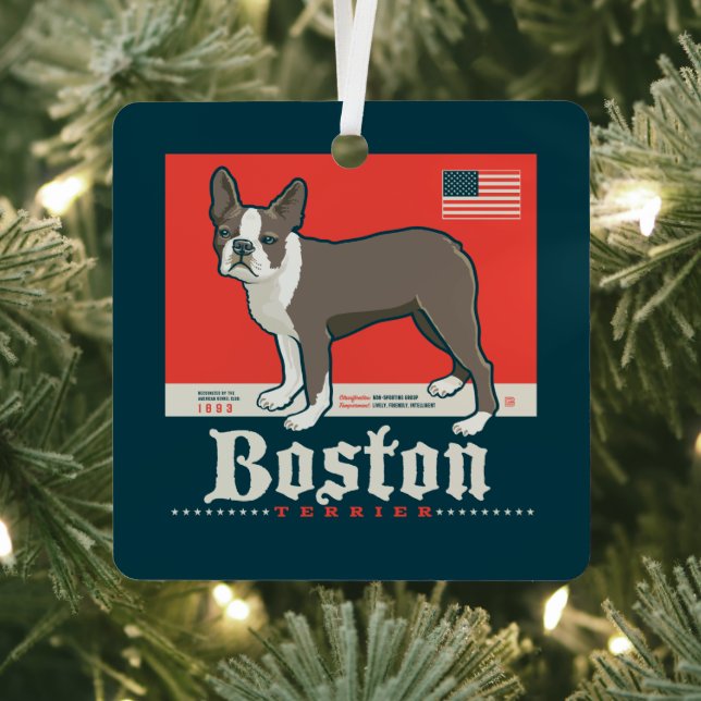 Patriotic | Boston Terrier Metal Tree Decoration (Insitu)