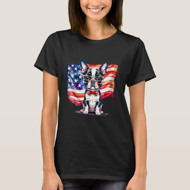 Patriotic Boston Terrier Puppy American Flag USA 1 T-Shirt (Front)