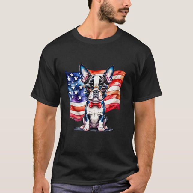 Patriotic Boston Terrier Puppy American Flag USA 1 T-Shirt (Front)