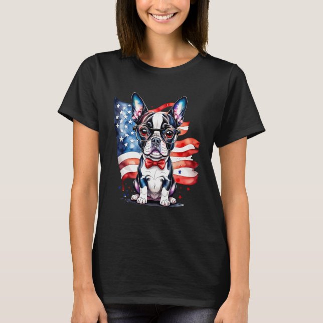 Patriotic Boston Terrier Puppy American Flag USA 2 T-Shirt (Front)