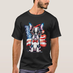 Patriotic Boston Terrier Puppy American Flag USA 2 T-Shirt