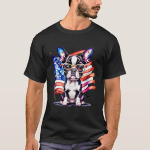 Patriotic Boston Terrier Puppy American Flag USA T-Shirt