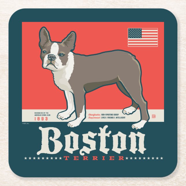 Patriotic | Boston Terrier Square Paper Coaster (Front)