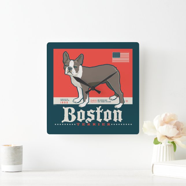 Patriotic | Boston Terrier Square Wall Clock (Home)