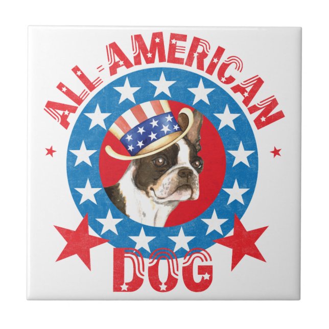 Patriotic Boston Terrier Tile (Front)