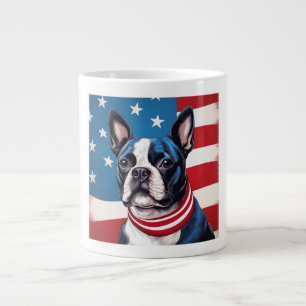 Patriotic Boston Terrier With American Flag Large Coffee Mug