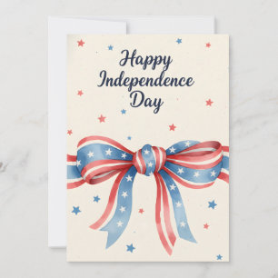 Patriotic Bow Happy Independence Day Watercolor US Holiday Card