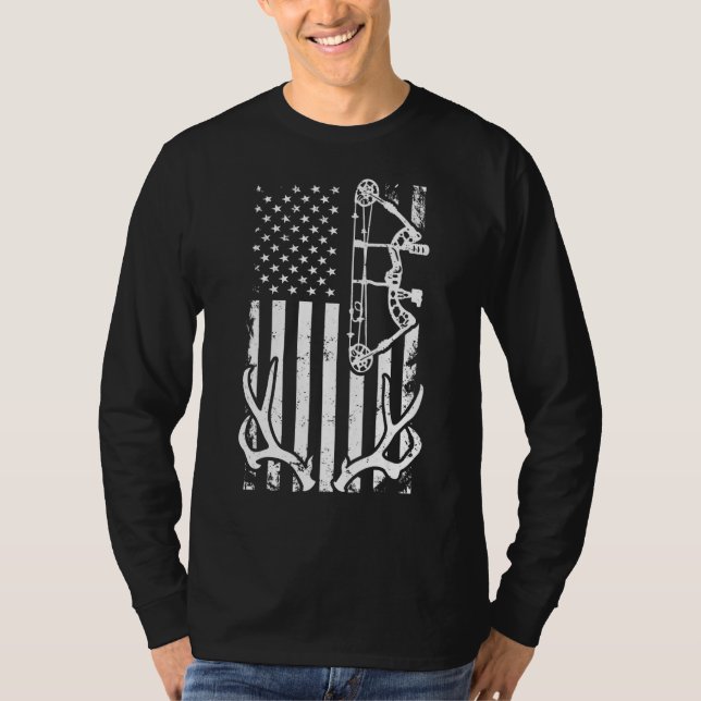 Patriotic Bowhunting Bow Hunter Deer Hunting Ameri T-Shirt (Front)