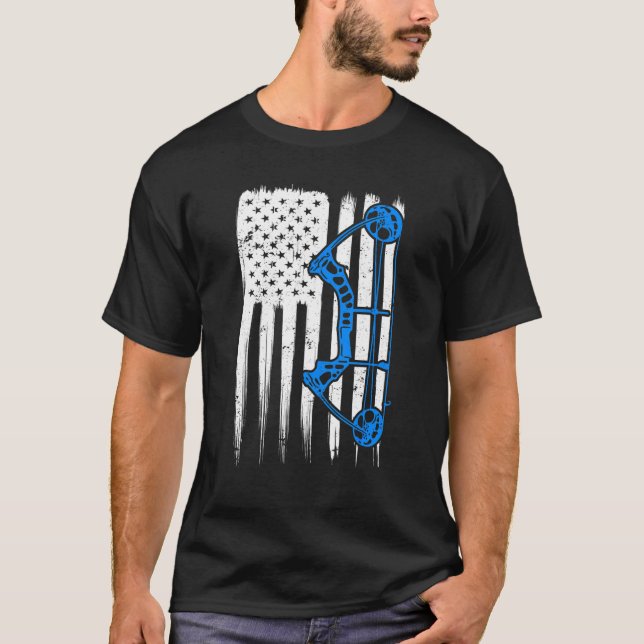 Patriotic Bowhunting Bow Hunter Deer Hunting Ameri T-Shirt (Front)