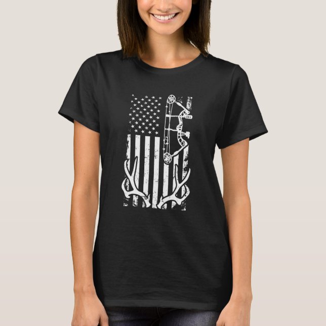 Patriotic Bowhunting Bow Hunter Deer Hunting Ameri T-Shirt (Front)