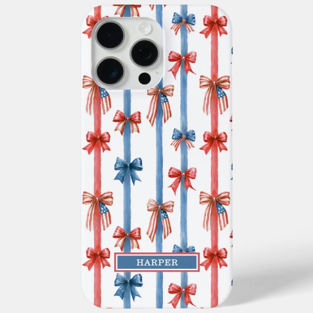 Patriotic Bows and Stripes Monogrammed Case-Mate iPhone Case (Back)