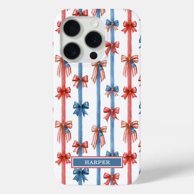 Patriotic Bows and Stripes Monogrammed Case-Mate iPhone Case (Back)