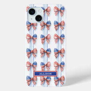 Patriotic Bows On Stripes Monogrammed Case-Mate iP iPhone 15 Mini Case