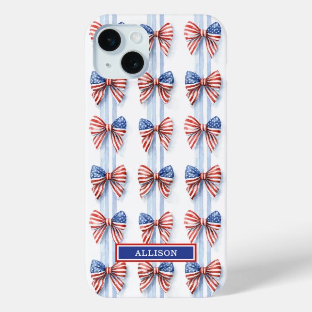 Patriotic Bows On Stripes Monogrammed Case-Mate iP iPhone Case (Back)
