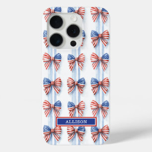 Patriotic Bows On Stripes Monogrammed Case-Mate iP iPhone 15 Pro Case