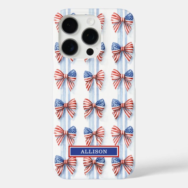 Patriotic Bows On Stripes Monogrammed Case-Mate iP iPhone Case (Back)
