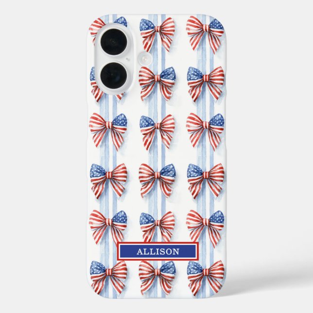 Patriotic Bows On Stripes Monogrammed Case-Mate iP iPhone Case (Back)