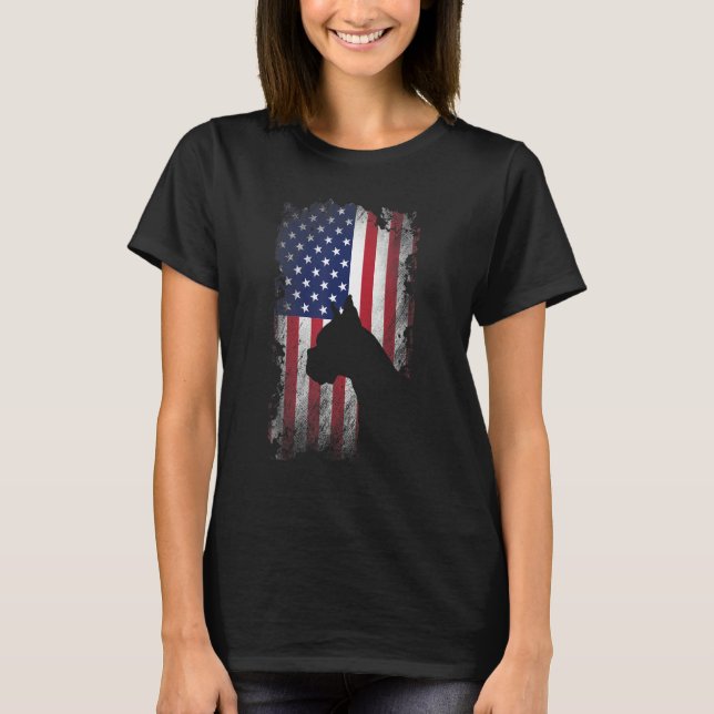 Patriotic Boxer American Flag Cool Dog T-Shirt (Front)