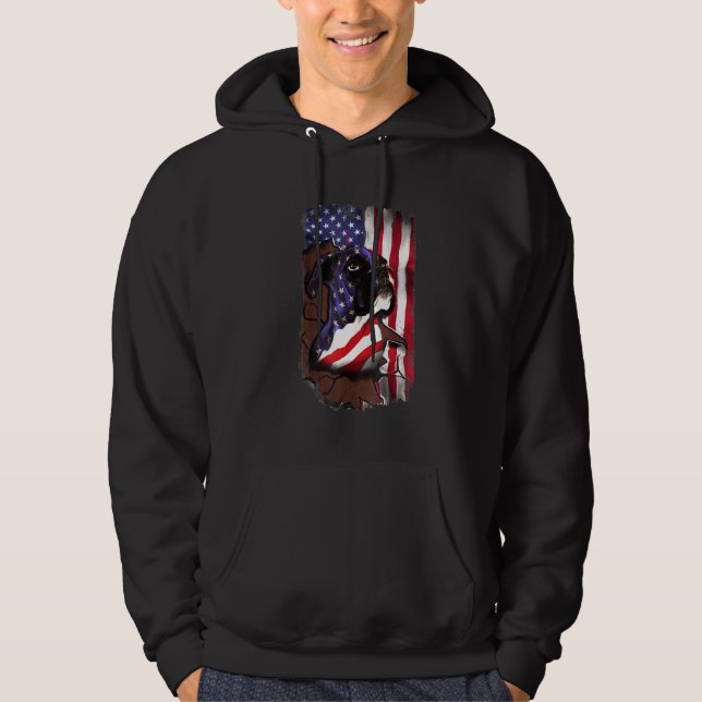 Patriotic Boxer American Flag Usa Dog Hoodie (Front)