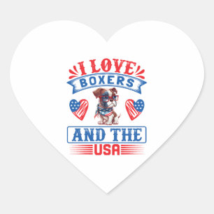 Patriotic Boxer Dog Heart Sticker