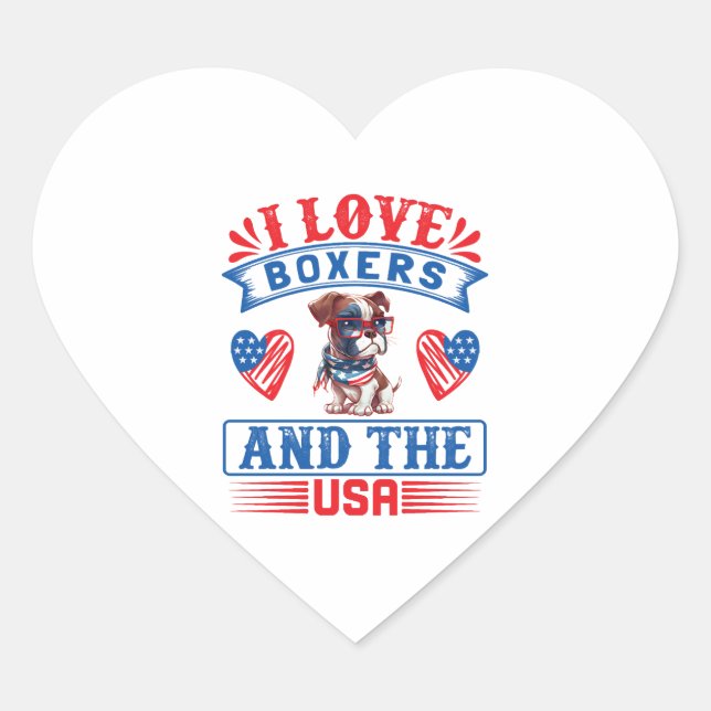 Patriotic Boxer Dog Heart Sticker (Front)