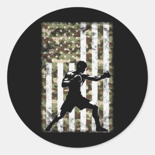 Patriotic Boxer Fighter Camo Usa Flag 4th Of July  Classic Round Sticker