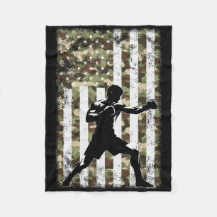 Patriotic Boxer Fighter Camo Usa Flag 4th Of July Fleece Blanket