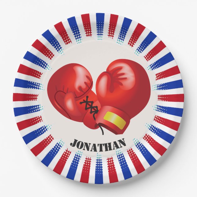 Patriotic Boxing Gloves Design Paper Party Plate (Front)
