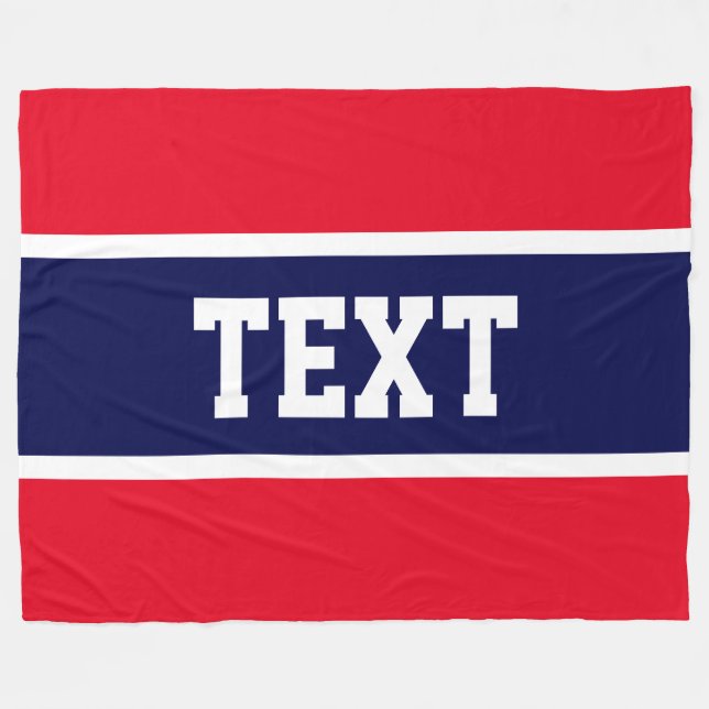 Patriotic Bright Red White Navy Blue Stripes Text Fleece Blanket (Front (Horizontal))